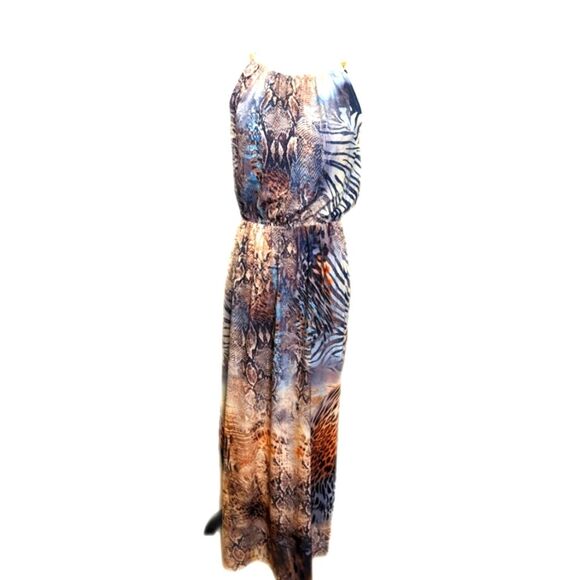 VENUS animal print sleeveless maxi dress, gold chain straps, size M - Picture 1 of 13